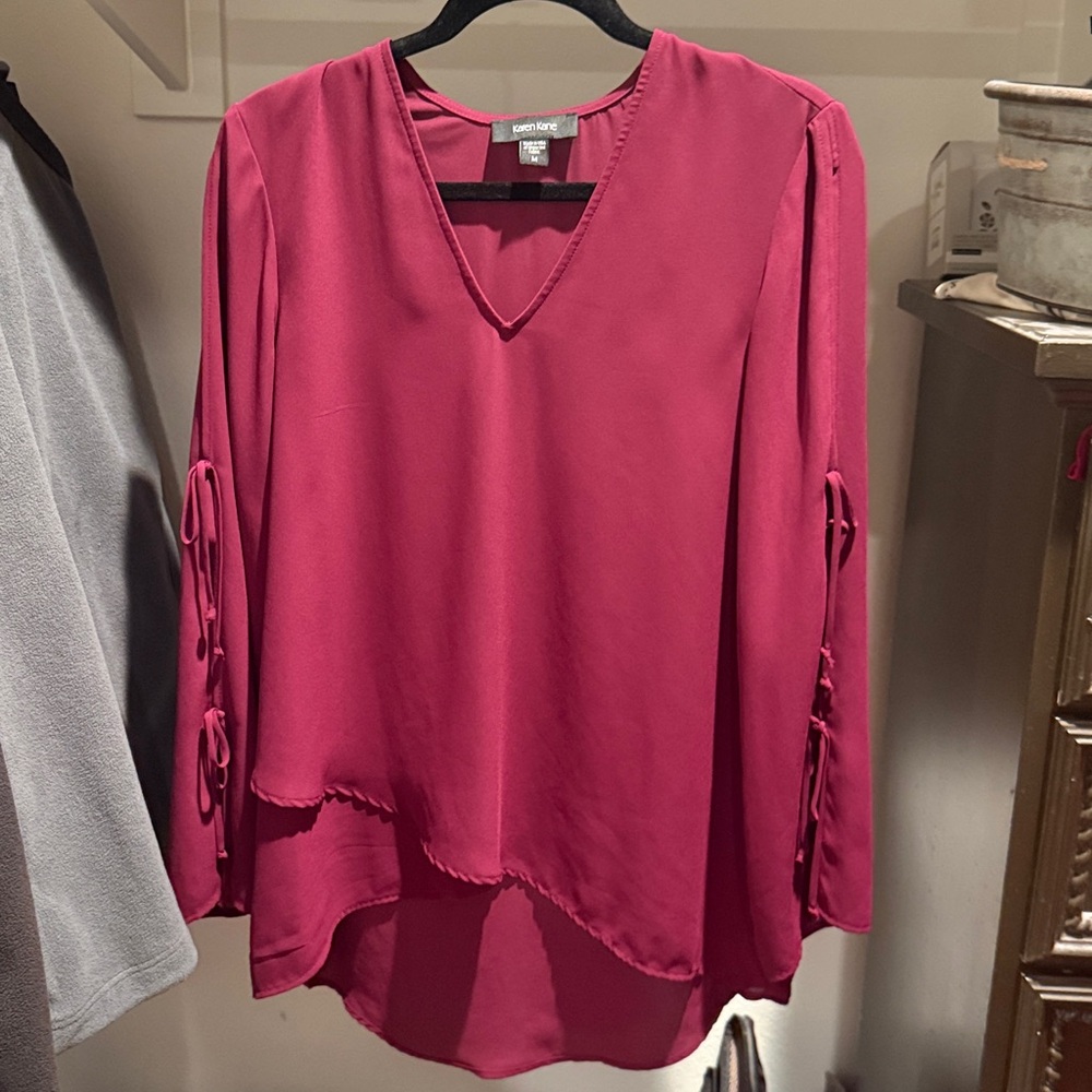 Karen Kane Burgundy Blouse with Tie Sleeves